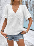 Simple and comfortable V-neck pullover solid color short-sleeved shirt