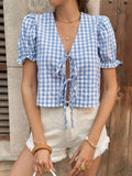 Checked bow shirt