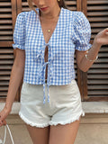 Checked bow shirt