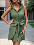 Solid color sleeveless shirt dress with laces