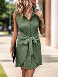 Solid color sleeveless shirt dress with laces