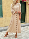 New Holiday Commuter Retro Elegant Button Solid Color Dress