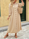 New Holiday Commuter Retro Elegant Button Solid Color Dress