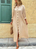 New Holiday Commuter Retro Elegant Button Solid Color Dress