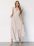 Women's Stripe Printed Holiday Bohemian V-Neck Shirt Dress