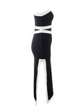 One-shoulder colorblock maxi dress with waist bandage dress for party banquet