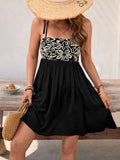 Floral patchwork sleeveless casual suspender dress