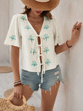 Bow Tie Shirt Embroidered Cardigan Top