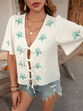 Bow Tie Shirt Embroidered Cardigan Top