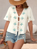 Bow Tie Shirt Embroidered Cardigan Top