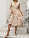 Solid color sleeveless V-neck elastic waist dress