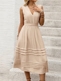 Solid color sleeveless V-neck elastic waist dress