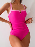 Contrast color one-piece swimsuit sexy bikini