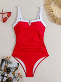 Contrast color one-piece swimsuit sexy bikini