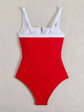 Contrast color one-piece swimsuit sexy bikini