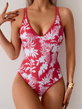 Floral Print Sexy Sports One-Piece Swimsuit Bikini