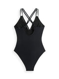 New solid color sling hollow one-piece swimsuit