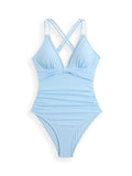 New solid color sling hollow one-piece swimsuit