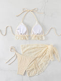 New lace splicing sexy lace up hot springs swimsuit three-piece set