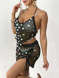 Women's sequin stitching pure hand hook bikini two-piece cover-up
