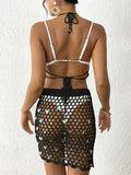Women's sequin stitching pure hand hook bikini two-piece cover-up