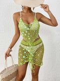Women's sequin stitching pure hand hook bikini two-piece cover-up
