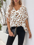 Women's V-neck bat sleeve leopard print backless shirt