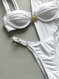Solid color sun accessories bikini three piece set