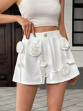 New three-dimensional flower patchwork shorts solid color elastic waist shorts