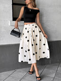 New mid-length umbrella skirt polka dot skirt elastic retro elegant A-line skirt