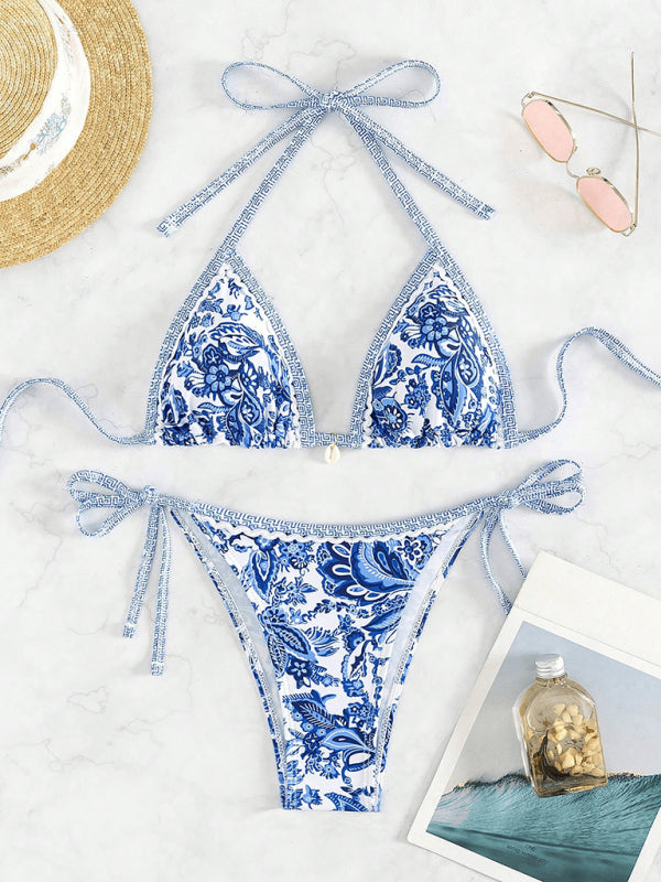 FSZW29301 Blue floral strappy bikini