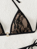 Black lace and nude backless bikini