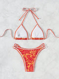 Orange Printed Halter Neck Sexy Bikini