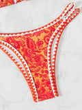 Orange Printed Halter Neck Sexy Bikini