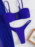 Swimsuit solid color three-piece bikini U-shaped decoration Swimsuit