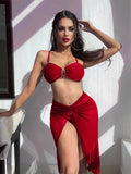 Swimsuit solid color three-piece bikini U-shaped decoration Swimsuit