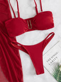 Swimsuit solid color three-piece bikini U-shaped decoration Swimsuit