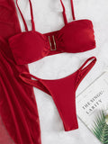 Swimsuit solid color three-piece bikini U-shaped decoration Swimsuit