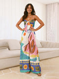Fashion digital printed chest strap jumpsuit