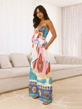Fashion digital printed chest strap jumpsuit