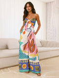 Fashion digital printed chest strap jumpsuit