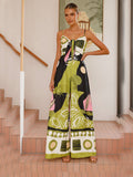 Fashion digital printed chest strap jumpsuit