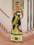 Fashion digital printed chest strap jumpsuit