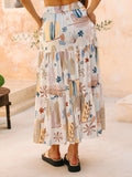 New White Plant Print Bohemian Holiday Beach Skirt