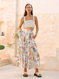 New White Plant Print Bohemian Holiday Beach Skirt