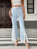 Casual and elegant with belt high waist lace solid color flared pants