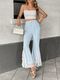 Casual and elegant with belt high waist lace solid color flared pants