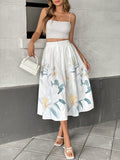 Casual Floral Holiday Dress Button Decorated Printed Skirt