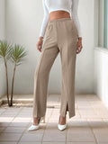 New solid color split straight trousers