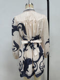 Fashion Printed Belt Loose Retro Short Sleeve Dress